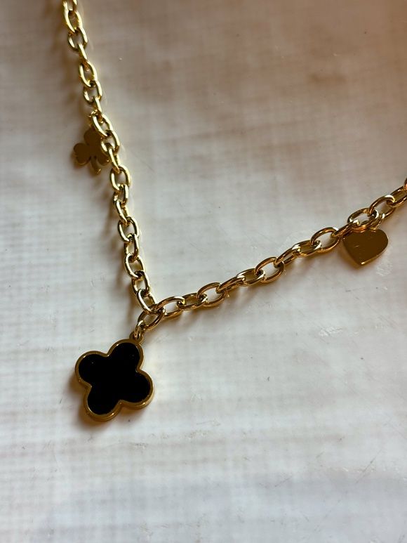 Necklace Stainless Steel Chain (Black Flower Thick)