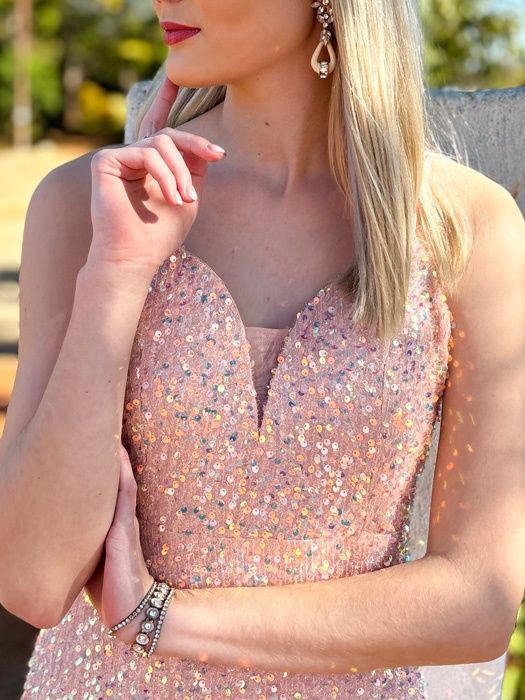 Spaghetti Strap Sequence Dress (Light Pink)