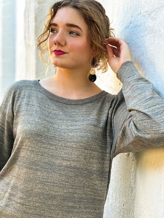 Longsleeve Open Shoulder Golden Thread Jersey (Golden-Green), Size: Free Size