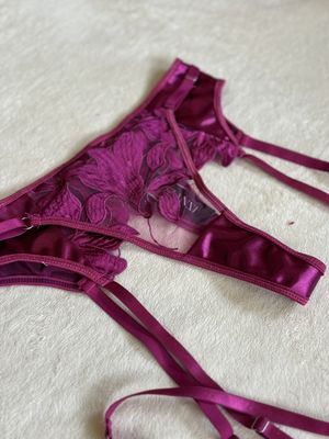Lingerie Lace Bottom Undies 2pcs G-String with Garter (Plum Pink)