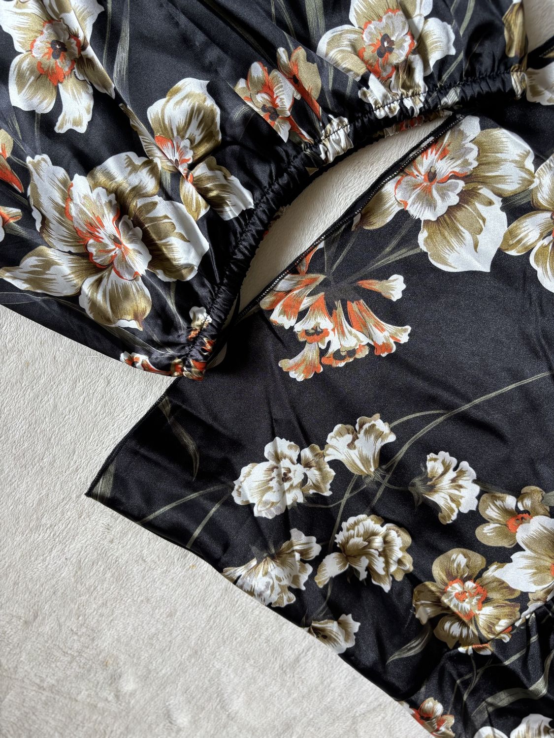 Pajamas Floral Satin Set Cami with Shorts (Black with Florals)