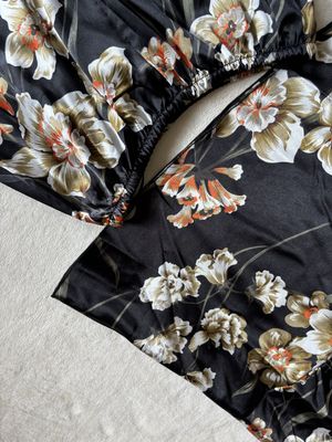 Pajamas Floral Satin Set Cami with Shorts (Black with Florals)