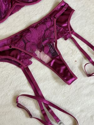 Lingerie Lace Bottom Undies 2pcs G-String with Garter (Plum Pink)