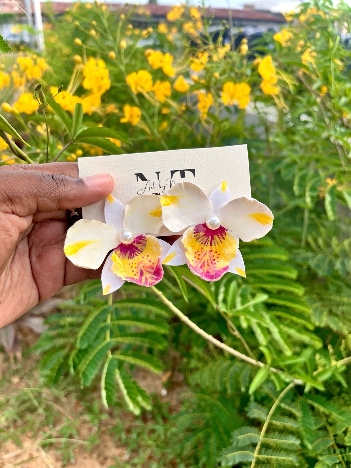 White Cattleya Earrings