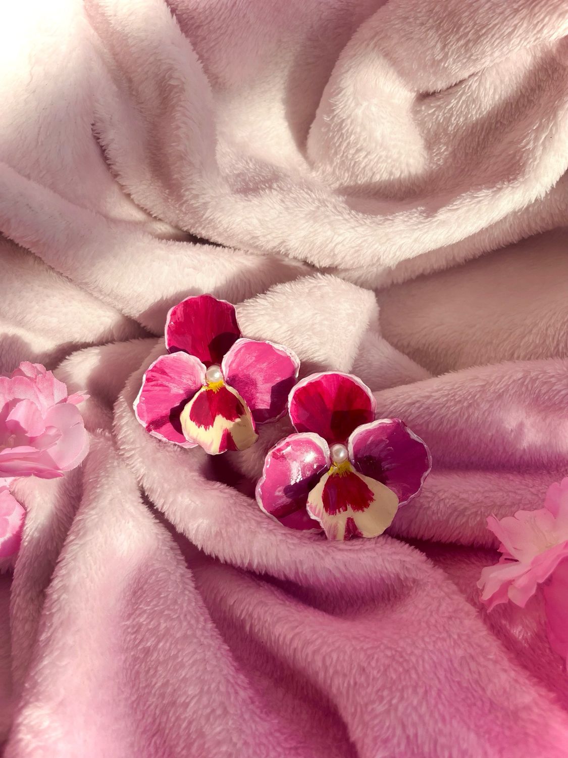 Pink Pansy Earrings