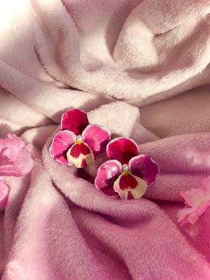 Pink Pansy Earrings