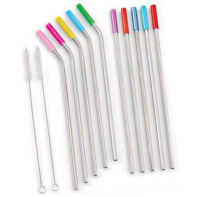 Silicone Tip Stainless Steel Straws 12pk