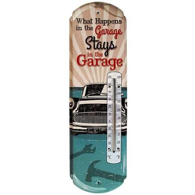 What Happens in the Garage Tin Thermometer