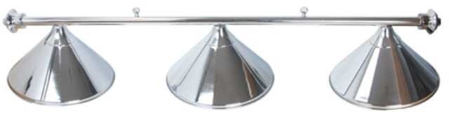 3 SHADE OVERHEAD TABLE LIGHT - CHROME RAILS WITH CHROME SHADES - 55"