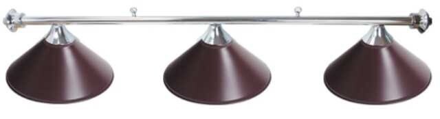 3 SHADE OVERHEAD TABLE LIGHT - CHROME RAILS WITH MAROON SHADES - 55"