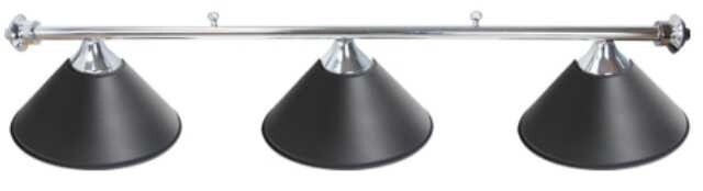 3 SHADE OVERHEAD TABLE LIGHT - CHROME RAILS WITH BLACK SHADES - 55"