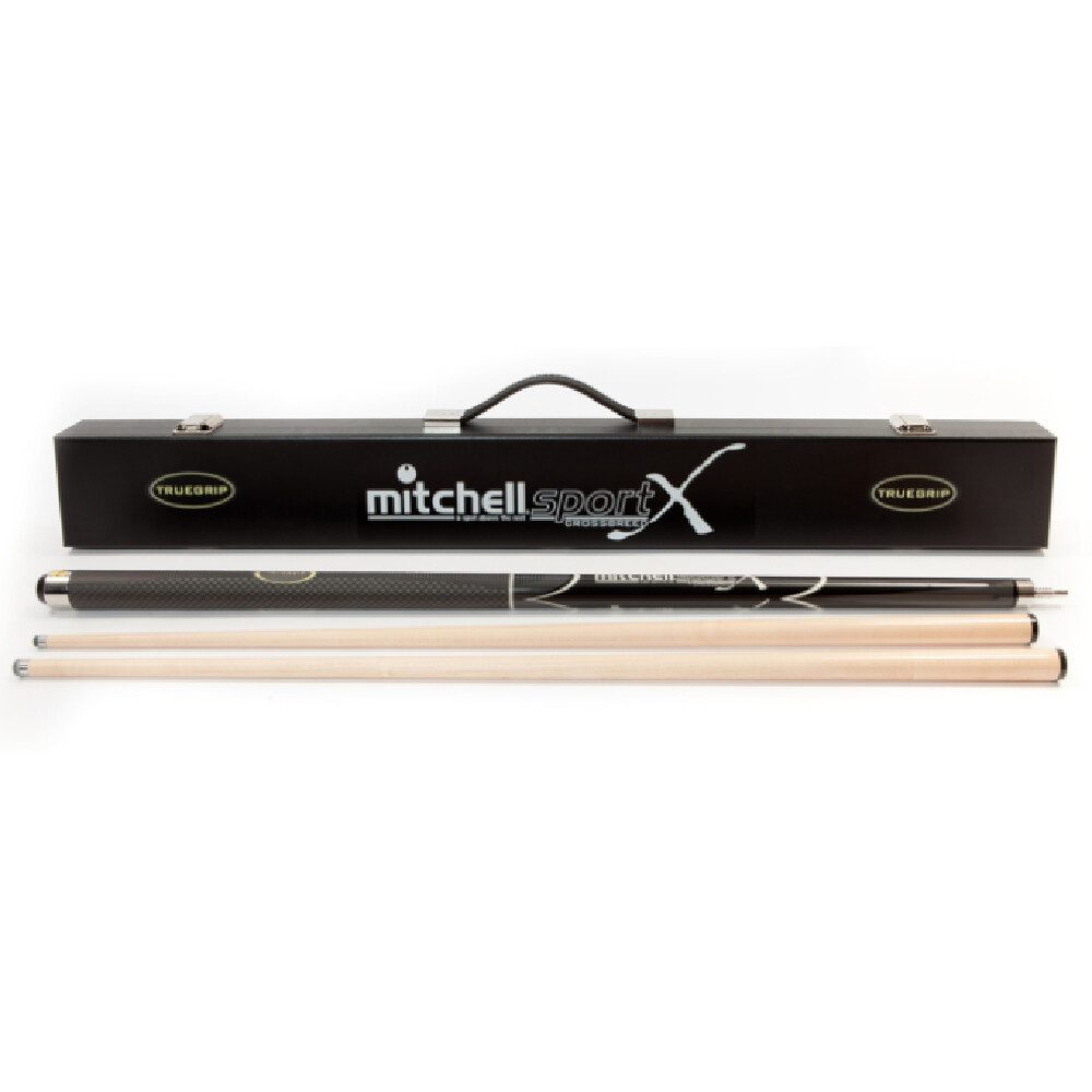 3 PIECE MAPLE CUE - MITCHELL TRUEGRIP CROSSBREED + CASE - 57" 9MM &amp; 13MM