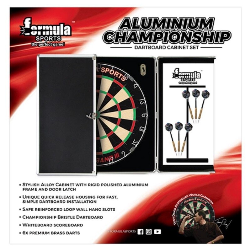 DARTBOARD &amp; CABINET SET - FORMULA CHAMPIONSHIP SET