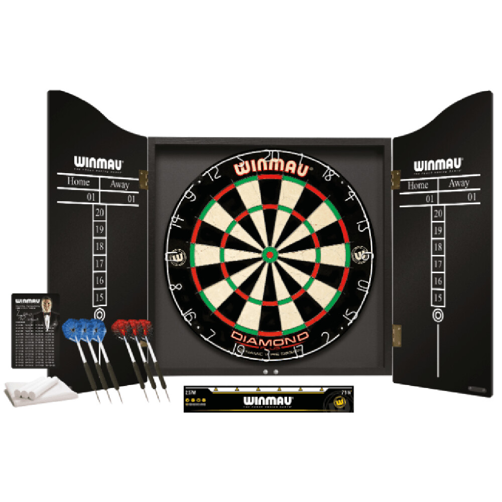 DARTBOARD &amp; CABINET SET - WINMAU PROFESSIONAL DART SET WITH DIAMOND PLUS DARTBOARD