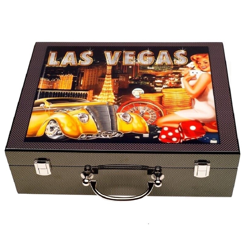 POKER CHIPS WITH WOODEN CASE – LAS VEGAS COLLECTION – 500 PIECES