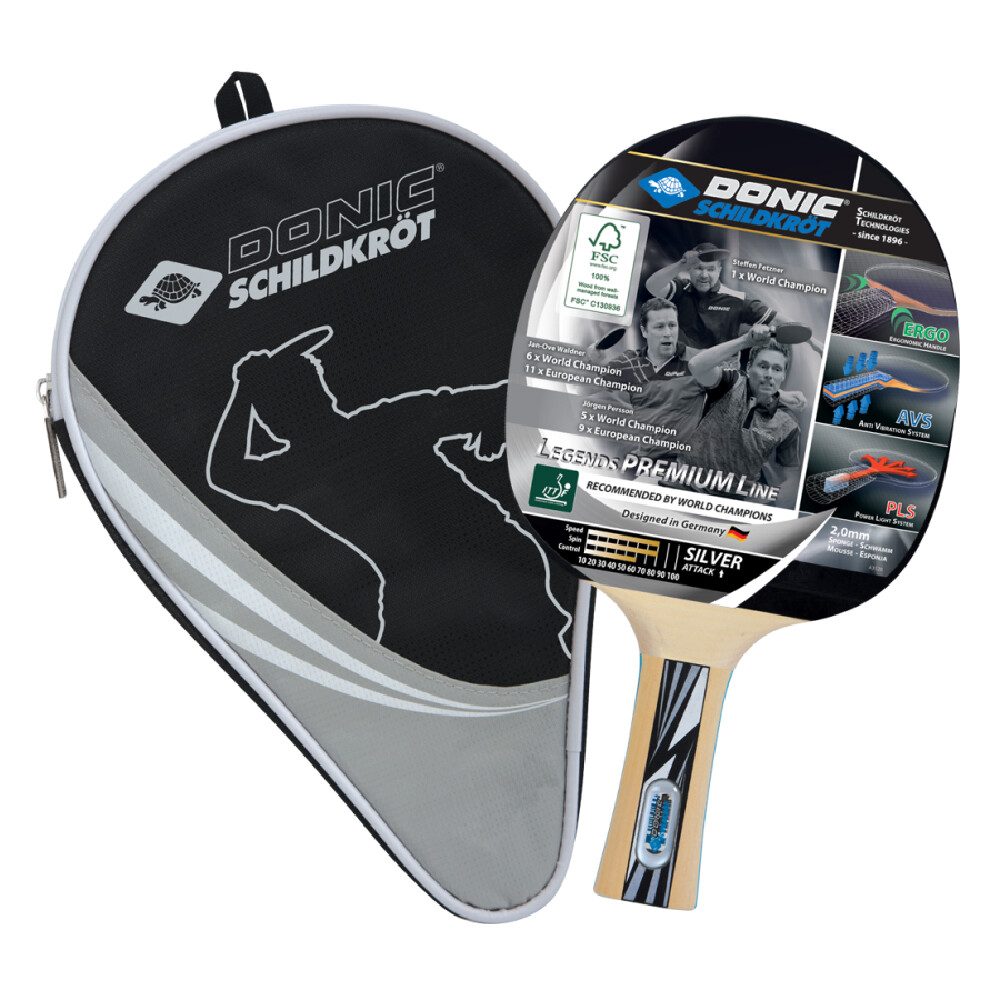 TABLE TENNIS BAT &amp; COVER - DONIC SCHILDKROT - LEGENDS SILVER