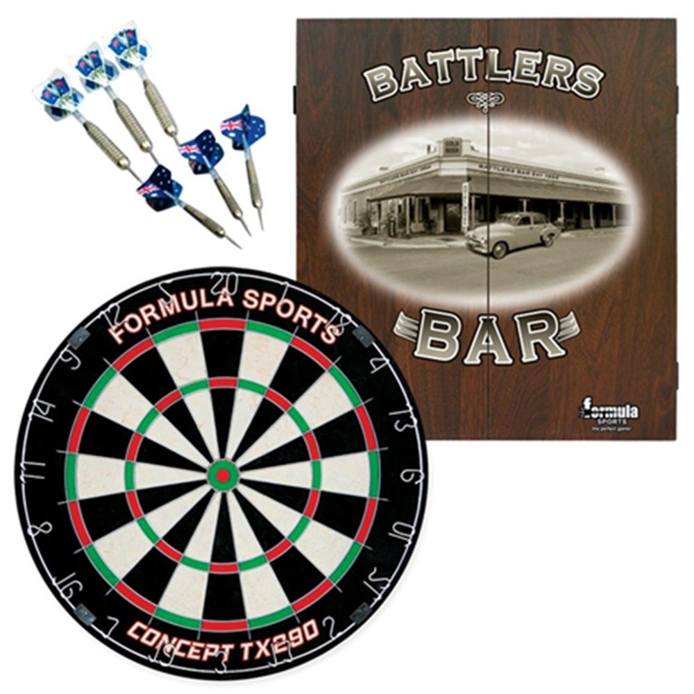 DARTBOARD &amp; CABINET SET - FORMULA BATTLERS BAR