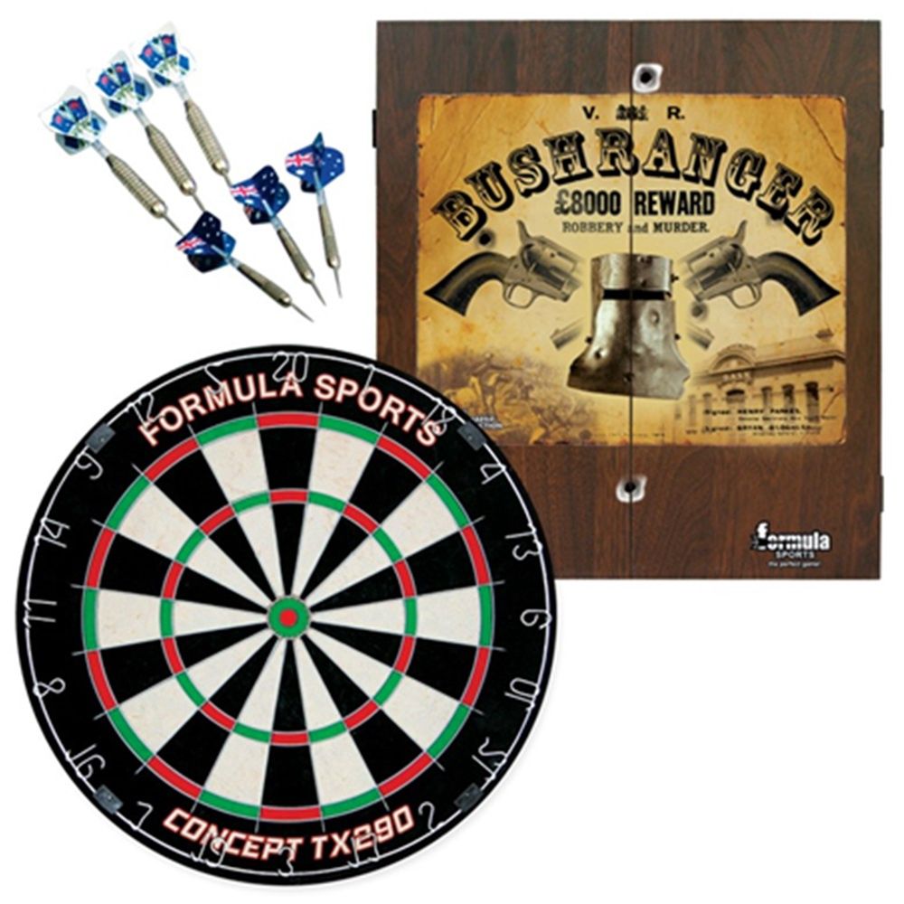 DARTBOARD &amp; CABINET SET - FORMULA BUSHRANGER