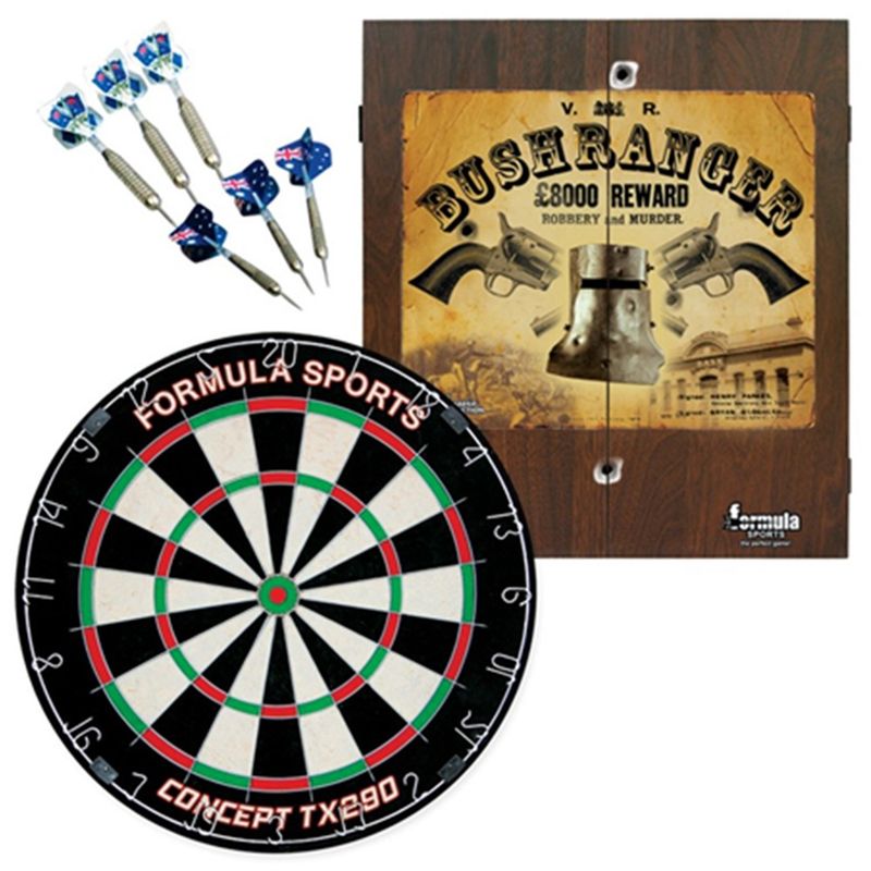 DARTBOARD &amp; CABINET SET - FORMULA BUSHRANGER