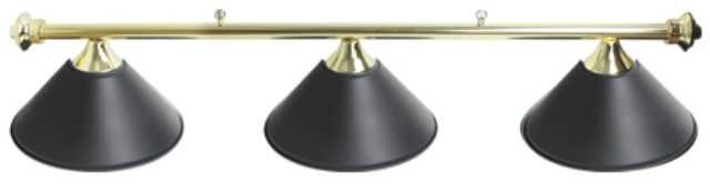3 SHADE OVERHEAD TABLE LIGHT - BRASS RAILS WITH BLACK SHADES - 55"