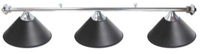 3 SHADE OVERHEAD TABLE LIGHT - CHROME RAILS WITH BLACK SHADES - 55"