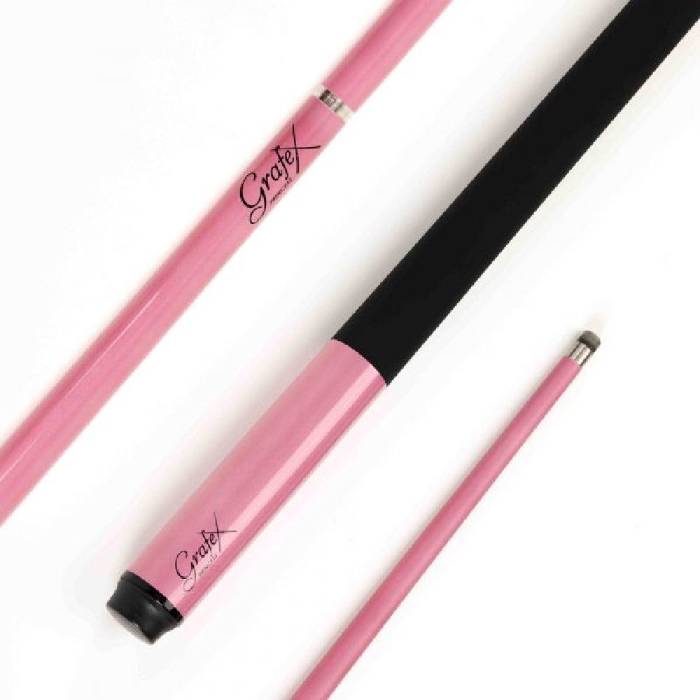 2 PIECE GRAPHITE CUE - GRAFEX TOURNAMENT &amp; PRINCESS - 58" - 9MM TIP, Colour: PINK PRINCESS