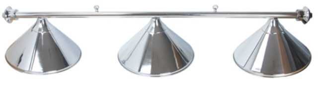 3 SHADE OVERHEAD TABLE LIGHT - CHROME RAILS WITH CHROME SHADES - 55"