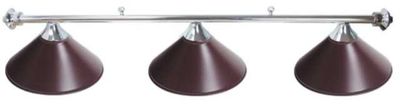 3 SHADE OVERHEAD TABLE LIGHT - CHROME RAILS WITH MAROON SHADES - 55"