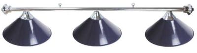 3 SHADE OVERHEAD TABLE LIGHT - CHROME RAILS WITH BLUE SHADES - 55"