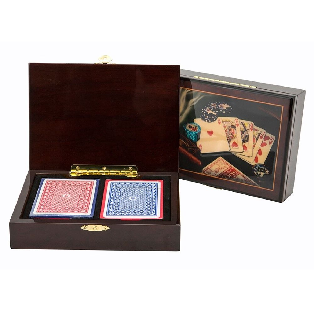CARD BOX WITH CARDS - WOODEN - DAL ROSSI, STYLE: ROYAL FLUSH CARDS