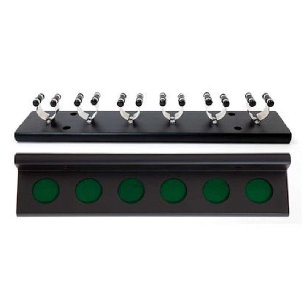 CUE RACK - WOODEN - 2 PIECE - 6 CLIP, Colour: BLACK/CHROME