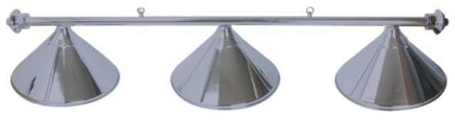 3 SHADE OVERHEAD TABLE LIGHT - BRUSHED CHROME RAILS WITH BRUSHED CHROME SHADES - 55"