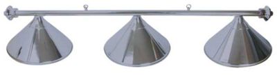 3 SHADE OVERHEAD TABLE LIGHT - BRUSHED CHROME RAILS WITH BRUSHED CHROME SHADES - 55"