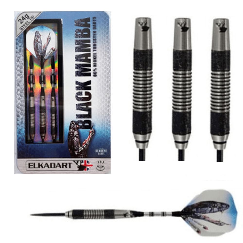 ELKADART BLACK MAMBA 80% TUNGSTEN DARTS - 22, 24, 26GM, WEIGHT: 22GM