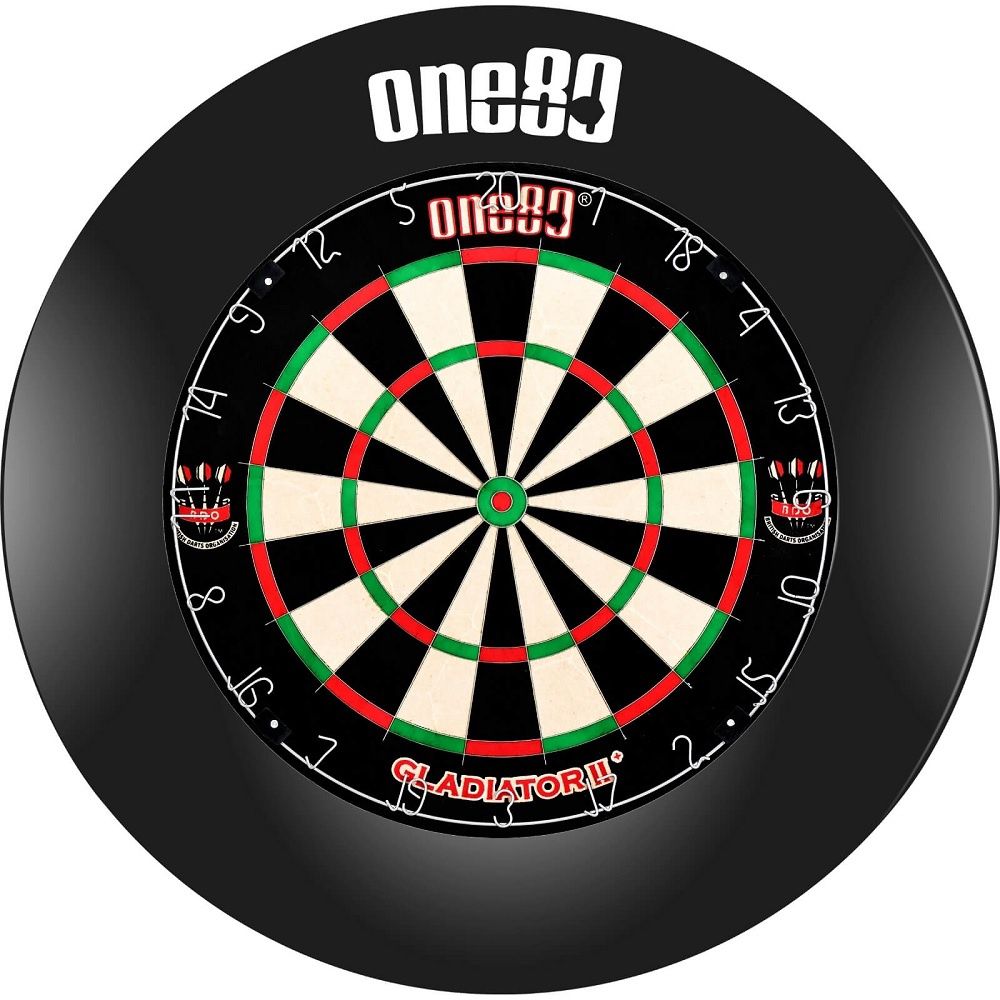DARTBOARD &amp;  SURROUND SET - ONE80 GLADIATOR + 2, Colour: BLACK