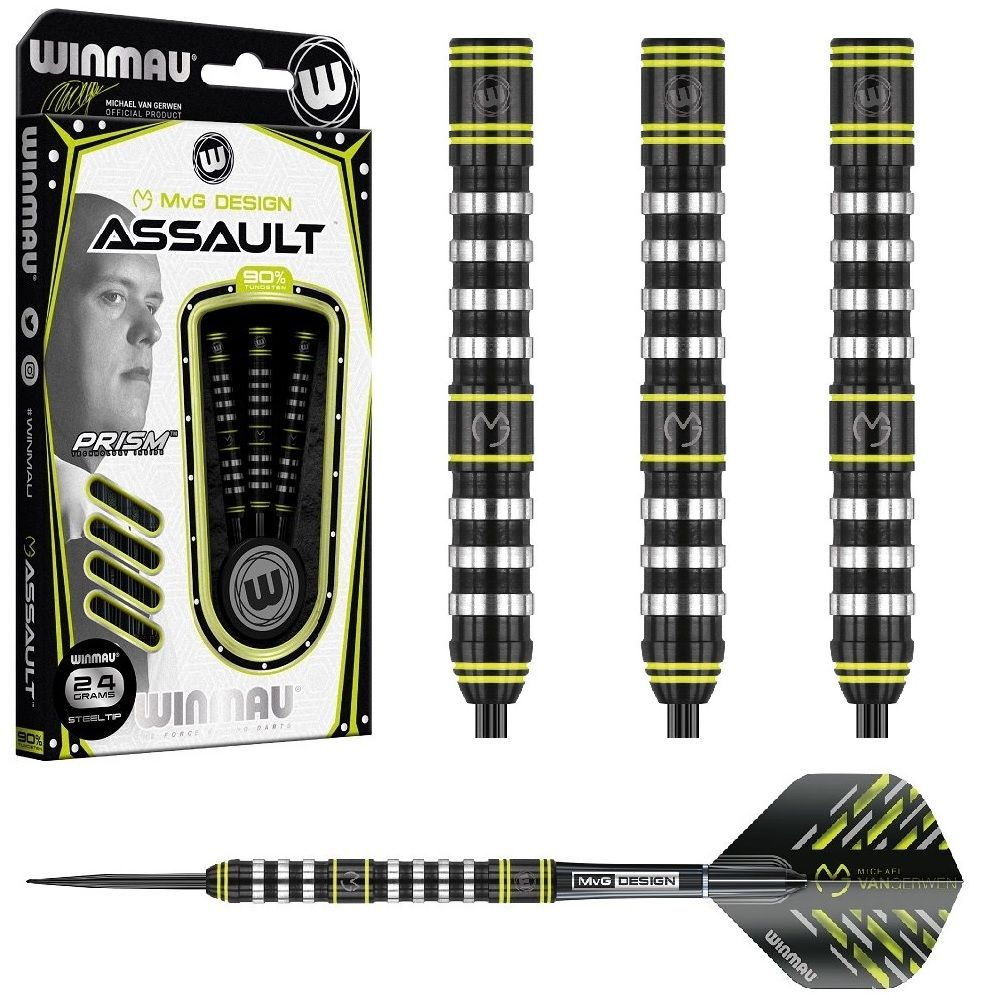WINMAU MVG ASSAULT 90% TUNGSTEN DARTS - 22, 24 &amp; 26GM