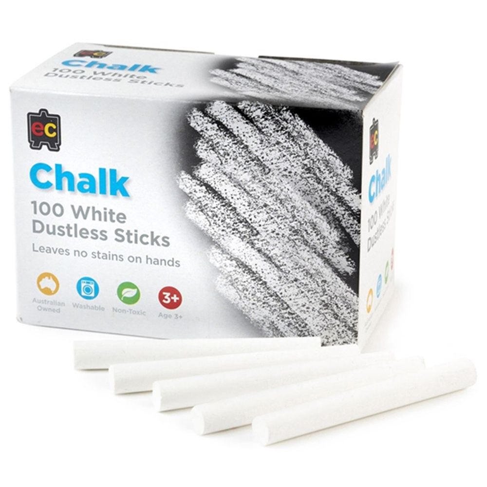 CHALK DUSTLESS BOX 100 STICKS, Colour: WHITE