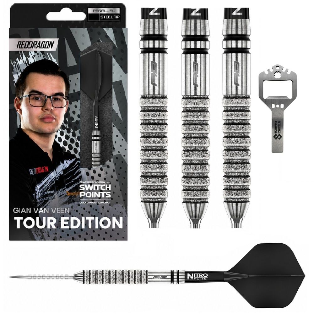 RED DRAGON GIAN VAN VEEN TOUR EDITION SWITCH POINT 90% TUNGSTEN DARTS - 21GM