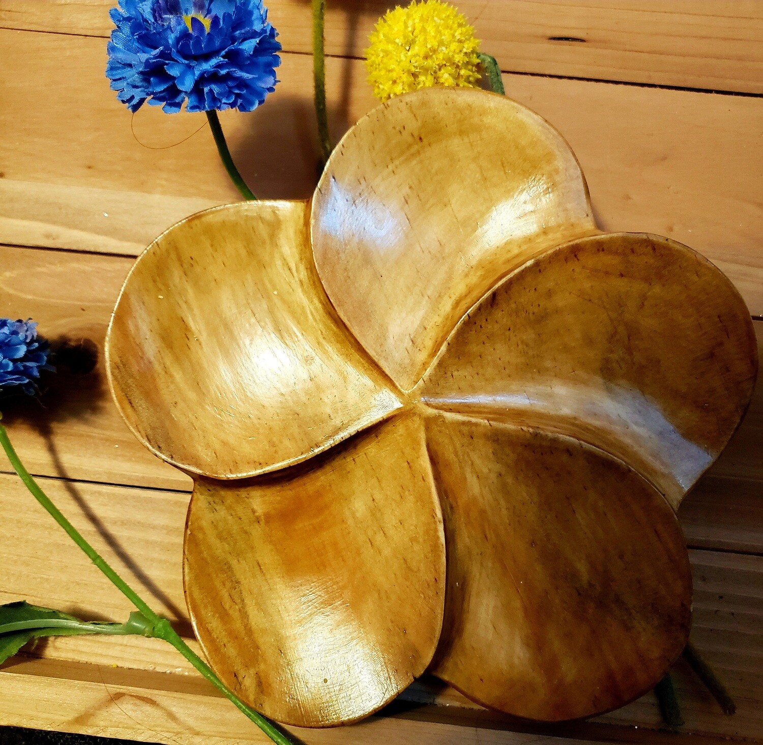 Hand Carved Flower Dough Bowl