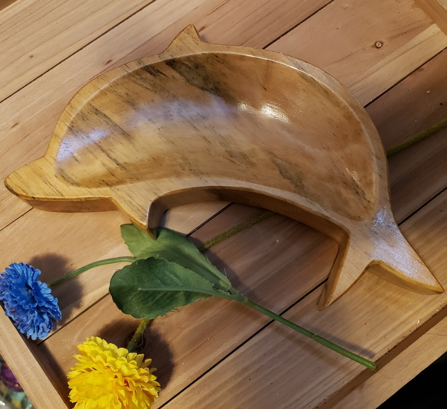 Hand Carved Dolphin Dough Bowl