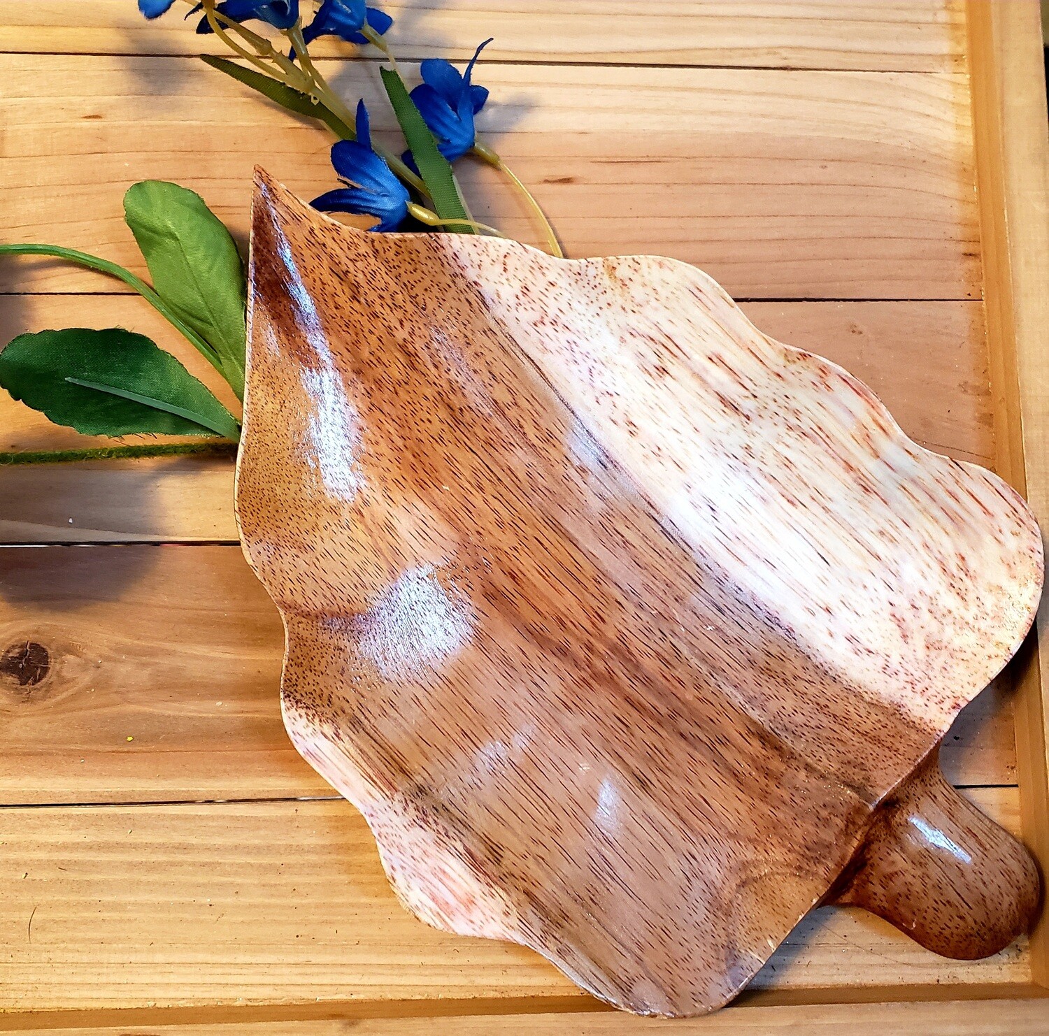 Hand Carved Leaf Dough Bowl