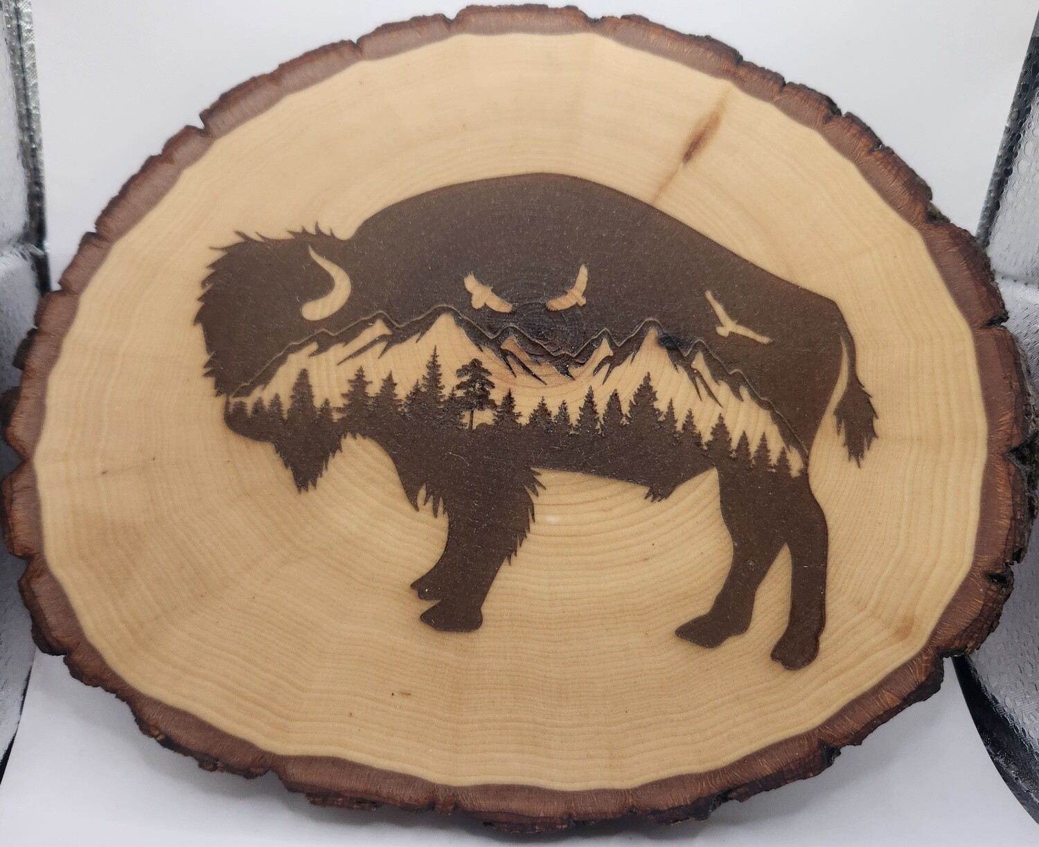 Handmade Oval Wooden Bison Plaque
