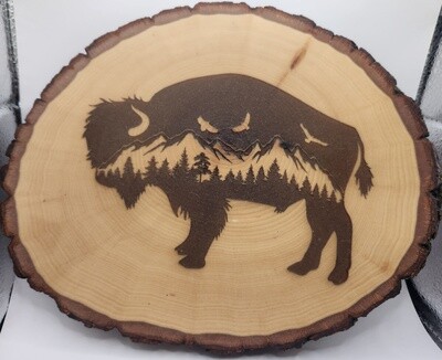 Handmade Oval Wooden Bison Plaque