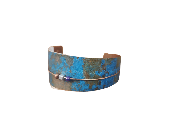 Aged Copper Side Cut Bracelet Polished Accent Wire With Beads