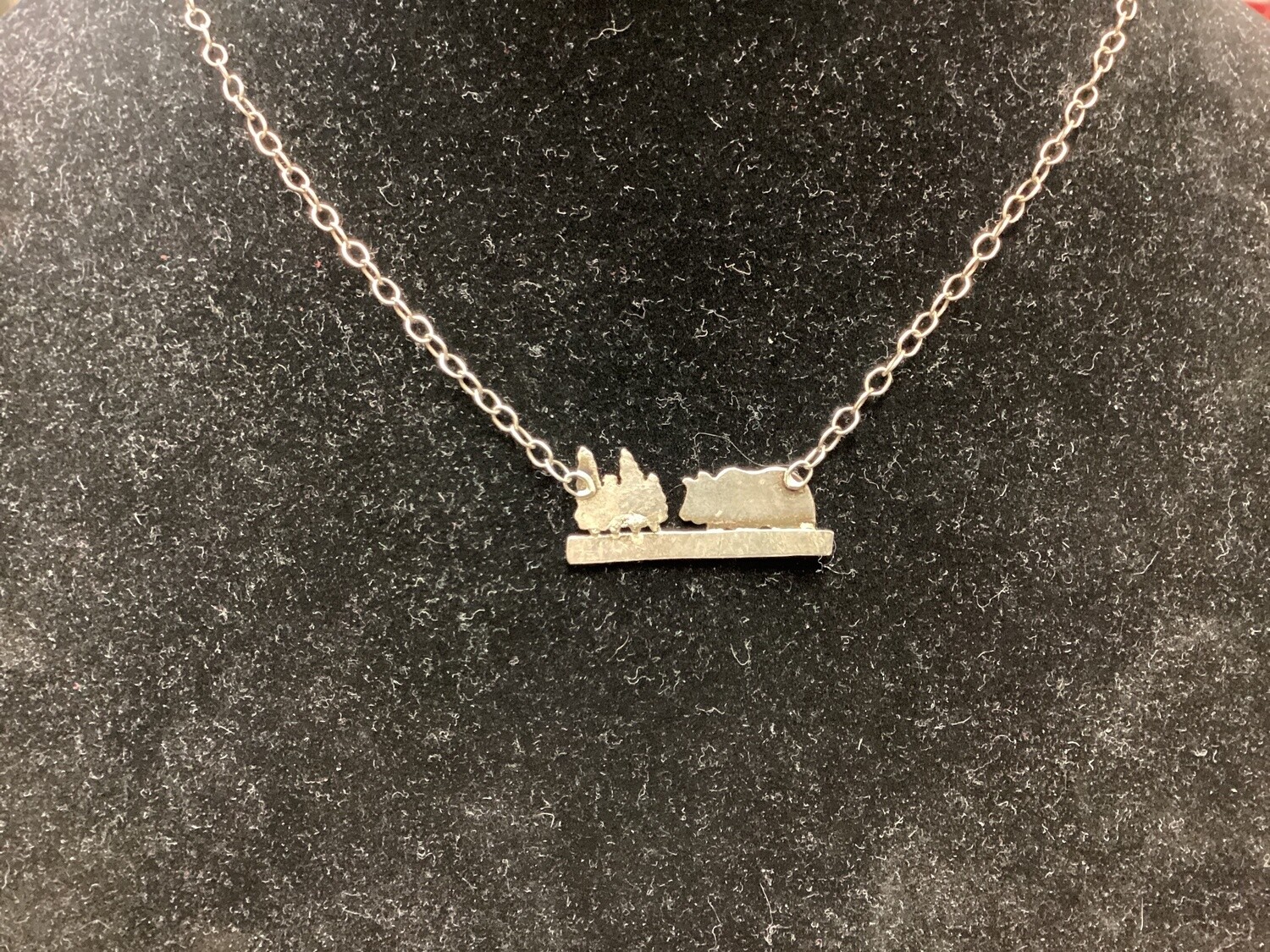 Sterling Silver Trees &amp; Bear Necklace