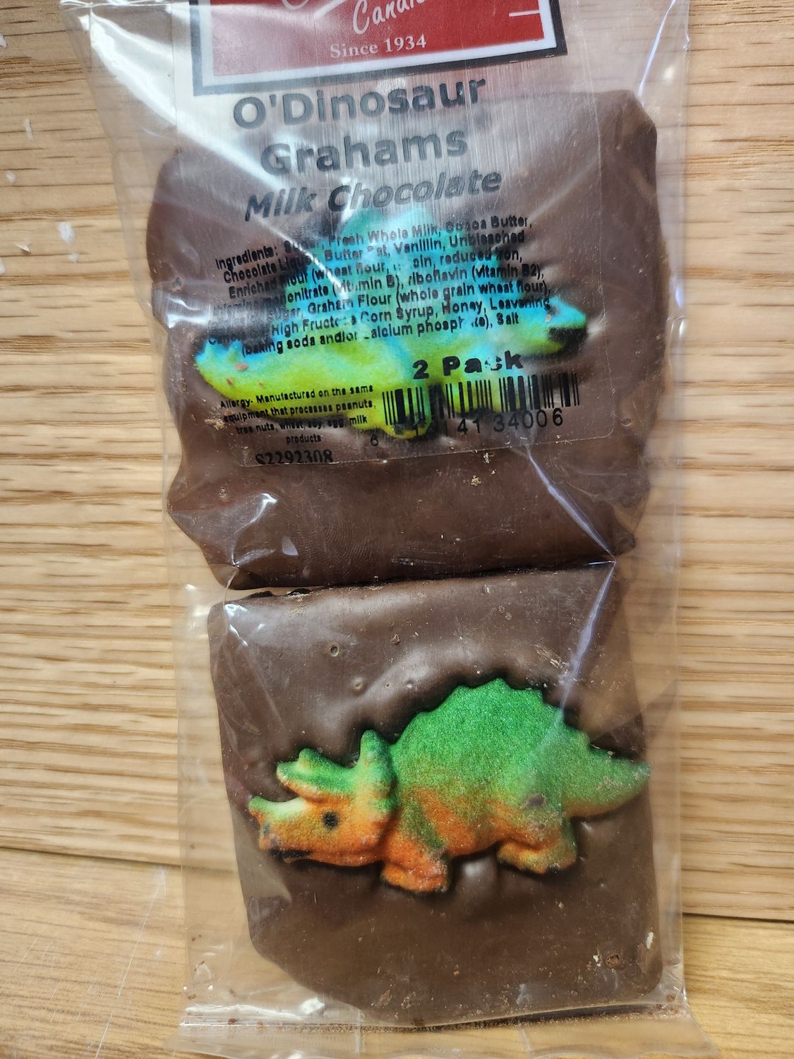 O&#39;Dinosaur Gram Crackers Dipped in Milk Chocolate 2 Pack