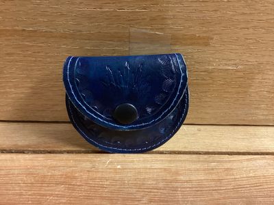 Genuine Leather Button Coin Purse Blue Boot