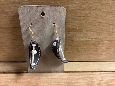 Genuine Leather Porcupine Quill Earrings Brown w/ Cream