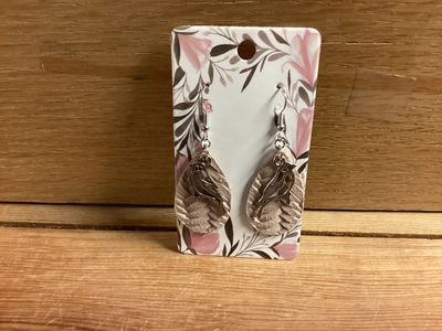 Genuine Leather Dangle Earrings Lt. Pink w/ Birds