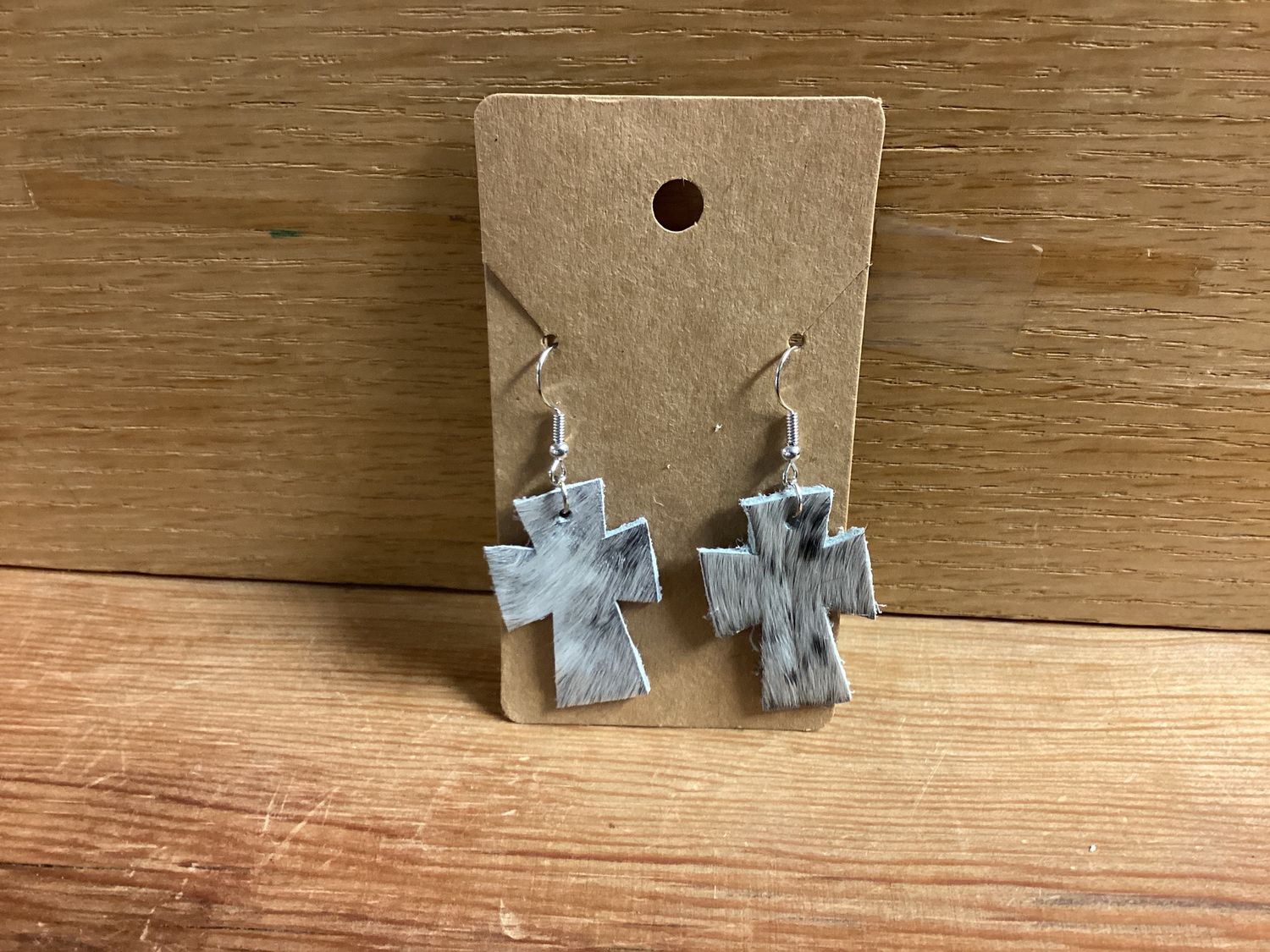 Cowhide Earrings Grey Cross